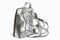 Silvery female bag backpack on a white background