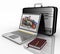 Silvery laptop, notepad and pen with black brief-case