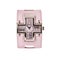 Silvery pink watch in the shape of a cross and with a pink leather strap, front view