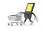 SIM card character pushing a shopping cart