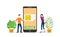 Sim card or simcard mobile technology network with smartphone and people standing on smartphone with modern flat style - vector