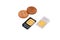 SIM cards for cellular phones and coins