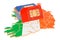 Sim cards on the Irish map. Mobile communications, roaming in Ireland, concept. 3D rendering