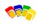 SIM cards of various colors such as red, blue, green, yellow. Isolated sim cards on white background