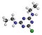 Simazine herbicide molecule. 3D rendering. Atoms are represented as spheres with conventional color coding: hydrogen white,.