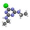 Simazine herbicide molecule. 3D rendering. Atoms are represented as spheres with conventional color coding: hydrogen (white),