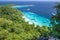 Similan islands, Thailand. Tropical landscape. Landmark of ThailandScenery of beautiful beach, Group of speed boats parked on sea