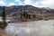 Similkameen Valley, BC, Canada - November 16, 2021: Water rising over the banks and flooding the Similkameen Valley at Chopaka Rd