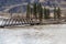 Similkameen Valley, BC, Canada - November 16, 2021: Water rising over the banks and flooding the Similkameen Valley at Chopaka Rd