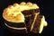 Simnel cake isolated on black background