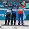 Simon Schempp GER L, Martin Fourcade FRA and Emil Hegle Svendsen NOR at the biathlon men`s 15km mass start venue celebration