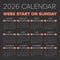 Simple 2026 year calendar