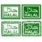 Simple 4 style Green Stamp Sign Halal, allowed to eat and drink in islam people, Crayon circle border