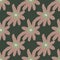 Simple abstract botanic seamless pattern with pink pale flower silhouette. Green background