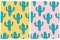 Simple Abstract Cactuses Vector Pattern.Happy Turquoise Hand Drawn Cactuses.