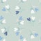 Simple abstract floral seamless pattern with twigs and hearts. Soft sky color background and blue, white elements. Stylized