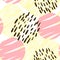 Simple abstract pattern of brush strokes circles pink gold brown on a white background. gentle cute pattern