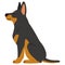 Simple and adorable flat colored illustration of Doberman Pinscher sitting in side view