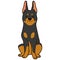 Simple and adorable outlined illustration of Doberman Pinscher sitting in front view