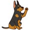 Simple and adorable outlined illustration of Doberman Pinscher sitting and waving hand