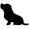 Simple and adorable silhouette of Basset Hound sitting in side view