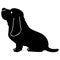 Simple and adorable silhouette of Basset Hound sitting in side view with details