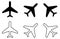 Simple airplane icon. Filled, stroke and rotated version