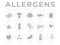 Simple Allergens Icon Set. Allergens, Mushroom, Shellfish, Fish, Egg, Garlic, Milk, Soy Red Meat, Celery, Fruit, Seed, Legume and