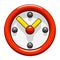 Simple analog clock icon in comic cartoon style, front view