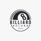 Simple badge billiard logo, with eight ball vector design