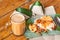 Simple banana leaf nasi lemak and teh tarik breakfast