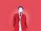 A simple basic illustrated adult man without a face with a red coat, black tie, and white shirt