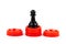 Simple black chess piece, pawn standing on a red podium, first place the best player, employee, winner, 1st place abstract