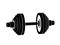 Simple black dumbbell perspective vector icon on white background
