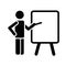 simple black icon pictogram of man figure with flipchart, teacher,training or lecture concept