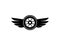 Simple black tire with pair of wings attached