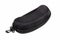 Simple black tough plastic eyeglasses case with zipper closed, glasses container, object isolated on white, cut out, top view