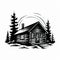 Simple Black And White Log Cabin Illustration