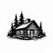 Simple Black And White Log Cabin Illustration - Clean Logo Style Art