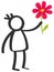 Simple black and white stick figure boy giving flower, love, Mother`s Day, isolated on white background