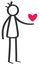 Simple black and white stick figure man giving red heart, declaration of love, dating, Valentine`s Day