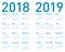 Simple Blue Calendar for years 2018 and 2019