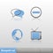 Simple blue-grey new media (globe, tv, stop sign, talk) icons with reflection isolated on neutral background. Vector