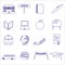 Simple blue outline school icons set eps10