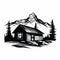 Simple Bold Black And White Cabin Art: Charming Stencil Illustration