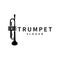 simple brand silhouette design brass musical instrument trumpet, classic jazz trumpet logo