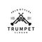 simple brand silhouette design brass musical instrument trumpet, classic jazz trumpet logo