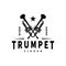 simple brand silhouette design brass musical instrument trumpet, classic jazz trumpet logo