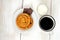 Simple Breakfast: bun roll with raisins, chocolate and coffee