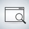 Simple browser window with magnifying glass on modern background. Search concept icon. Flat vector illustration.